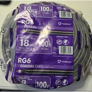 Southwire 100 ft 18 RG6 Dual Shield CU CATV‎ CM/CL2 Coaxial Cable Black